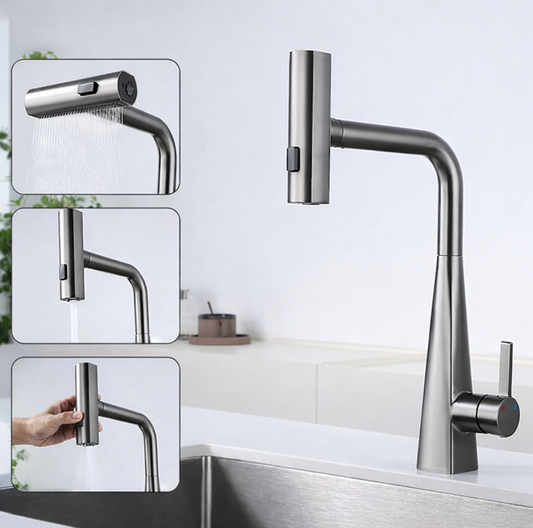 Grifo 360° con Triple Función – Spray, Chorro y Agua Fría/Caliente